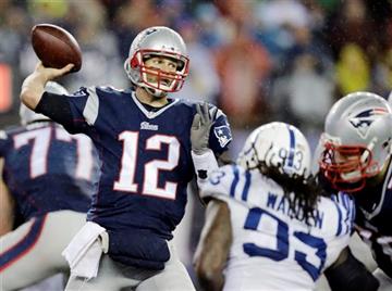 (AP Photo/Charles Krupa, File). FILE - In this Jan. 18, 2015, file photo, New England Patriots quarterback Tom Brady (12)  passes against the Indianapolis Colts during the second half of the NFL football AFC Championship game in Foxborough, Mass. An NF...