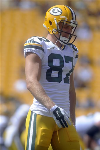 (AP Photo/Vincent Pugliese). Green Bay Packers wide receiver Jordy Nelson warms up for an NFL preseason football game against the Pittsburgh Steelers, Sunday, Aug. 23, 2015, in Pittsburgh. Nelson was injured in the first quarter. Nelson landed awkwardl...