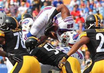 (AP Photo/Bill Wippert). Buffalo Bills running back Fred Jackson (22) scores a touchdown against the Pittsburgh Steelers during the first half of a preseason NFL football game on Saturday, Aug. 29, 2015, in Orchard Park, N.Y.
