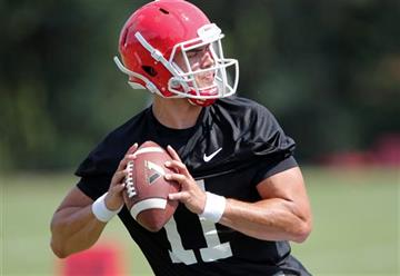 (AP Photo/John Bazemore, File). FILE - This Aug. 4, 2015, file photo, shows Georgia quarterback Greyson Lambert during a college football practice in Athens, Ga. One year ago, Greyson Lambert was on his way to starting nine games at Virginia. Now, as a...