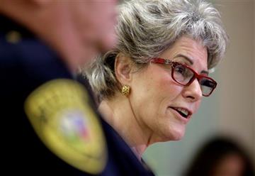 (AP Photo/Eric Gay). Bexar County Sheriff Susan Pamerleau, with Chief Deputy Manuel Longoria, speaks during a news conference at the Bexar County Sheriff's office, Wednesday, Sept. 2, 2015, in San Antonio. Pamerleau said a second video of deputies fata...
