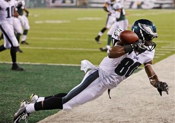 (AP Photo/Mel Evans). Philadelphia Eagles wide receiver Freddie Martino (80) catches a pass for a touchdown during the second half of a preseason NFL football game against the New York Jets Thursday, Sept. 3, 2015  in East Rutherford, N.J.