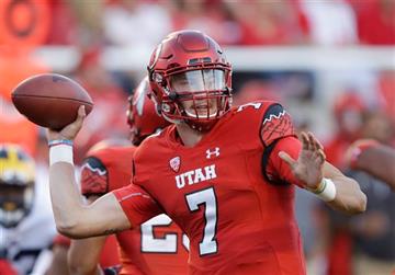 (AP Photo/Rick Bowmer). Utah quarterback Travis Wilson (7) passes the ball during the first quarter during an  NCAA college football game against Michigan, Thursday, Sept. 3, 2015, in Salt Lake City.