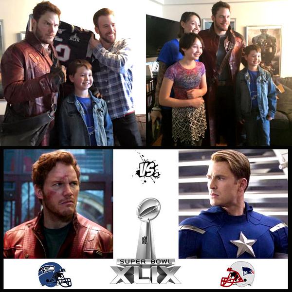 .@prattprattpratt honours #SuperBowl bet with @ChrisEvans by visiting @chris_haven as #Starlord! #Marvel #twitterbowl http://t.co/RiUo1yzNxR