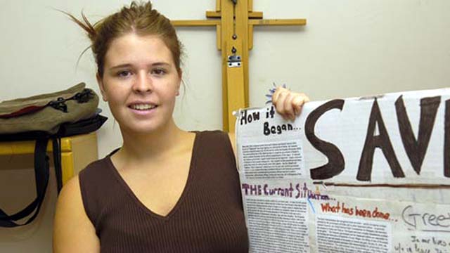 In this May 30, 2013, photo, Kayla Mueller is shown after speaking to a group in Prescott, Ariz. (AP Photo/The Daily Courier, Jo. L. Keener)